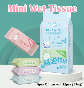 Super Mini Size Portable Wet Tissue Wet Baby Wipes 8pcs per pack 32pcs per bag Mini Tisu basal bayi senang dibawa