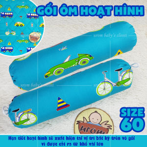 [HỎA TỐC] Gối ôm cho bé dài 60cm vỏ cotton TLprint bông gòn microfiber dây rút họa tiết hoạt hình trẻ em Urombaby