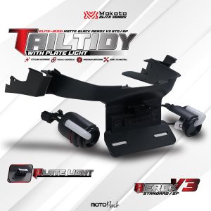 MOKOTO ELITE AEROX V3 STANDARD / TURBO TAIL TIDY PLATE HOLDER WITH SIGNAL LIGHT BLACK/TWILL CARBON FOR MOTORCYCLE