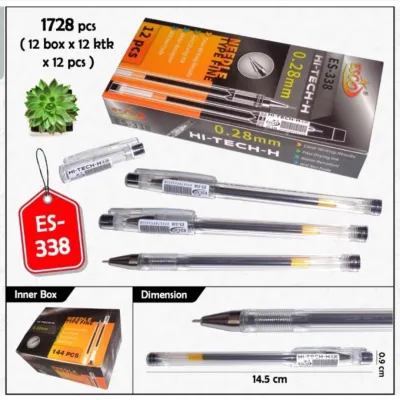 (1Lusin Isi 12 Pcs) Pulpen Hi Tech-H Esco Gel / Pulpen Gel Hitam / Pulpen Esco / Ballpoint Gel / Pulpen Gel Santri / Pulpen Esco 0.28Mm / Bisa Bayar Ditempat / Free Packing Kardus/ Millenium Store