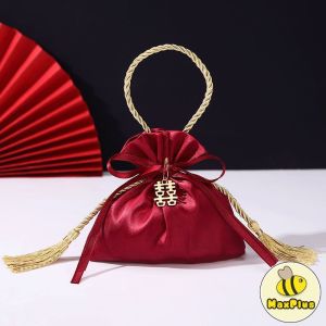 MaxPlus Red Candy Bag with Tassel Chinese Wedding Christmas Birthday Party Decor Gift Packaging