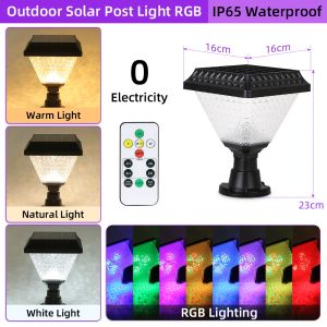 Solar Pillar Light 4 Colors Conversion Outdoor Light Waterproof Fence Light LED Solar Light With Remote Control Courtyard Decoration Light