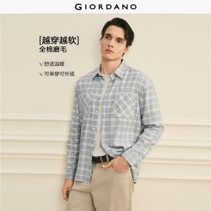 Giordano Men Brushed cotton long sleeve plaid shirt Free Shipping 01046861