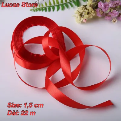 Dây Ruy Băng Đỏ Vải Lụa Dùng Decor Gói Quà Trang Trí Tiệc Cưới Lễ Tết Trung Thu - Cuộn 22m