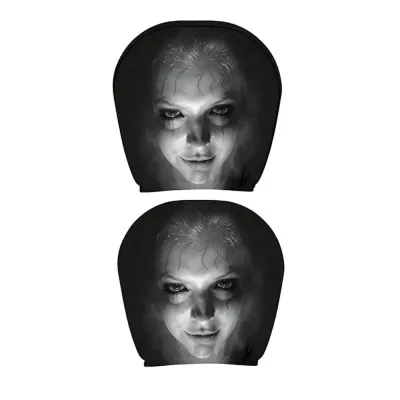 CRUSHES 2Pcs Black Car Headrest Cover Elastic Scary Face Printing Car Seat Cover Universal Dust-proof Car Headrest Protector Halloween