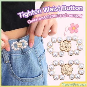 M.G. Adjustable Waist Buckle Rose Flower Pearl Jean Pant Button Detachable Alloy Waist Tightener Pins