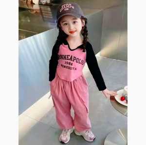 Setelan Top Crop dengan Legging Cargo Anak Perempuan Gaya Korea 1-4 Tahun