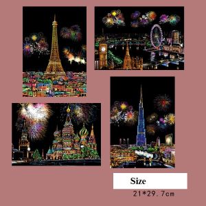 Set 4 Tranh cạo Khổ A4 nhiều chủ đề giúp giảm stress tăng năng khiếu mỹ thuật