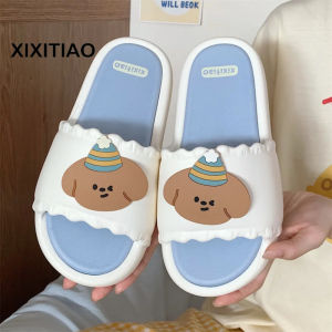 Xixitiao giày đi trong nhà dép một chữ cho chó con mũ dễ thương Giày trong nhà chống trượt Dép thời trang nữ trang phục ngoài trời Đế mềm Nhà Dép khối màu mùa hè thoải mái