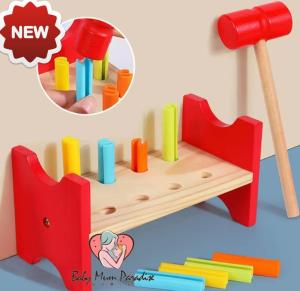 Montessori Wooden Hammering Pounding Toys Color Recognition for Infant Kids