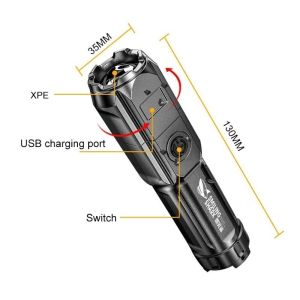 MLADEN Super Bright LED Flashlight USB Rechargeable Lampu Suluh Terang Jarak Jauh Zoom Led Torch Light 手电筒