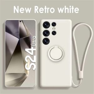 Liquid Silicone Phone Case For Samsung Galaxy S23 S24 S22 Plus Note 20 Ultra S21 S20 FE Cover With Magnetic Ring Holder Strap