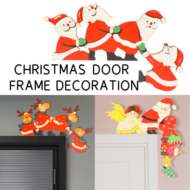 YESPERY Christmas Door Frame Santa Claus Decoration Wooden Elk Wood