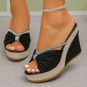2026 Summer New Large Size Wedge Sandals For Women Fashionable Rhinestone Outdoor Sandals