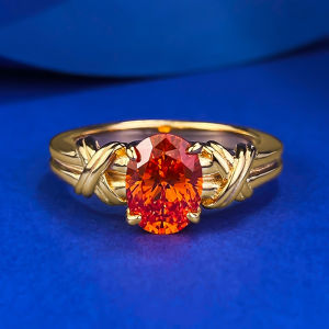 Orange 6x8mm Oval Ring Redion Ice Flower Cut Womens Anniversary Gift S925 Silver Plated 18K Gold Jewelry That Does Not Fade