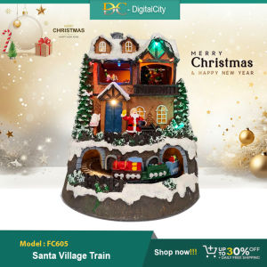 FC605 Christmas Santa Village Train  Decor  with Santa Claus and Train Scene