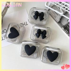 [KUNLIAN] Contact Lens Cases Pink Transparent Love Bow Contact Lens Case Girl Portable Beauty Pupil Box Storage Eye Care Container Box