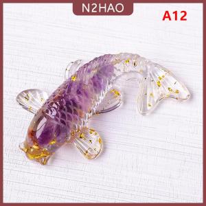 N2HAO  Pha lê đá sỏi may mắn Cá Koi bức tượng nhựa nhỏ thạch anh ưa thích cá chép bức tượng trang trí nội thất bàn trang trí quà tặng