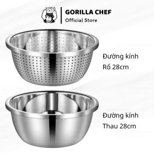 Bộ thau rổ inox sâu lòng Gorilla Chef rửa rau củ quả vo gạo vô cùng tiện lợi 24-28cm