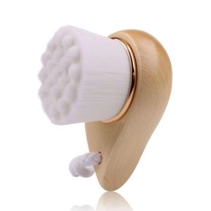 LONGB Hình dạng cong hình dấu phẩy Bàn chải rửa Tay cầm bằng gỗ Lông bàn chải mềm Cọ rửa cán gỗ Thân thiện với da Thiết bị cầm tay Cọ tẩy trang Chăm sóc da hàng ngày