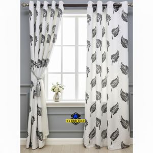 7ft Premium Curtain with Green Fern Pattern Grommet Top (Ring Type)Leaf Pattern Grommet Curtains (1 Panel)