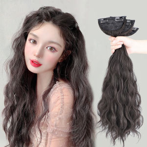 [READY STOCK] original 3 pieces 45cm/55cm hair extension human hair true hair washable water ripple wig fluffy natural wool roll long curly invisible hair piece invisible wig for girls