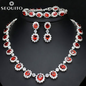 SEQUITO Banquet Jewelry Set Bridal Accessories Exquisite CZ Flower Choker Necklace Earrings and Bracelet SJ132