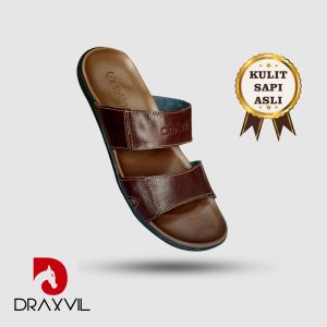 Draxvil - Sandal selop pria kulit sapi asli original draxvil  sendal cowok casual bisa COD warna coklat