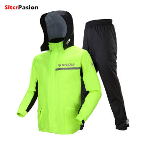 Waterproof Motorcycle Rider Raincoat Men Thin Split Rainsuit Jacket Pants with Cap Hat Pocket Reflective Breathable Windproof
