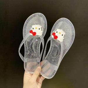[Free Shipping] New Crystal Shoes Fashionable Bright Red KT Cat Flip-Flops Beach Sandals For Women Summer Ultra-Flat Outdoor Anti-Odor Shoes