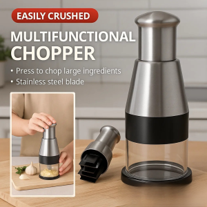 Home Garlic Cutter Multifunctional Stainless Steel Vegetable Cutter with Pat Knife Garlic Press Stainless Steel Garlic Press Easy Clean Garlic Crusher Professional Cooking Gadget Slap Chopper 304 Stainless Multi Functional