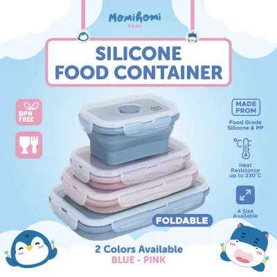 Momi Homi Silicone Food Container Tempat Penyimpanan Makanan Bahan Silikon Foldable Praktis Anti Tumpah Food Grade Aman Kotak Makan Kotak Bekal Lunch Box Portable Kotak Makan Lipat Terdapat Katup Udara Desain Elegan Dapat Dibawa Kemanapun Warna Menarik