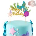 Topper HBD Mermaid Tail Karton / Tulisan Happy Birthday Ekor Duyung Hiasan Kue Ulang Tahun Tema Laut. 