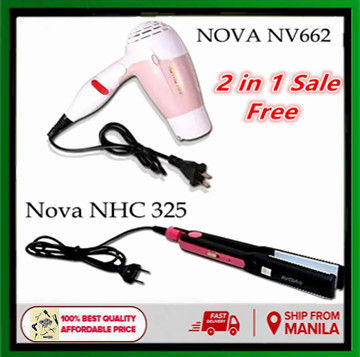 Beauty Nova NHC 325 Nova Professional Hair Straightening Iron with Nova N662 Foldable Mini Travel Hair Dryer Compact Blower Lazada PH