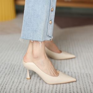 Free Shipping 2026 Spring Collection: Comfortable Soft Leather High Heels With A Slender Heel And Pointed Toe Perfect For Work And Office Wear In Black
