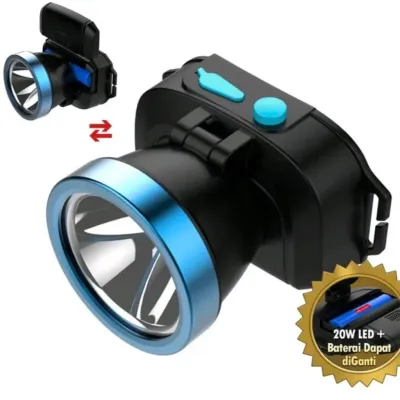 SENTER KEPALA LED 20W AOKI AK-3698L BATERAI LITHIUM DAPAT DI GANTI
