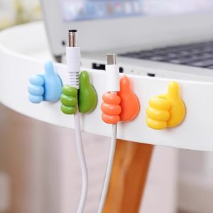 5pcs Thumbs Up Cable Organizer Hooks Colorful Plastic Adhesive Cord Holders for Easy Installation No-Drill Multi-Use Storage Solution Creative Data Cable Management for Desks & Walls Cable Holder Utility Hooks