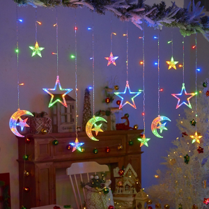 2025 Eid Raya 5.5M Led Curtain Fairy light Lampu haisan light strip Room decor 5.5Meter Lampu Led Hari Rya Moon Star Decoration Garden Light