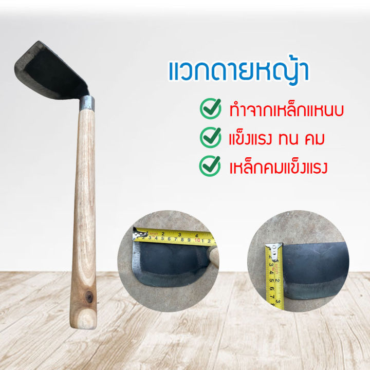 แวกดายหญ้า จอบจีนด้ามไม้ เหล็กแหนบแท้ สำหรับดายหญ้า