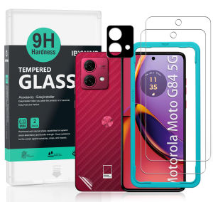 Ibywind Đối với Motorola Moto G84 5G bảo vệ màn hình (gói 2) với 1pc kim loại ống kính bảo vệ 1pc sợi carbon trở lại phim Dễ cài đặt bộ