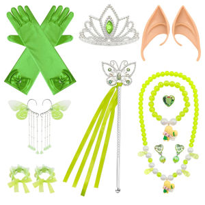 Disney Girls Tinker Bell Fairy Dress Summer Green Elf Cosplay Costume Kids Fairy Princess Role Play Halloween Carnival Outfit