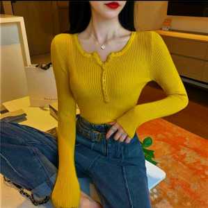 Kaos Rajut Import Lengan Panjang Wanita Atasan Korea Style Knit T-shirt Warna Solid