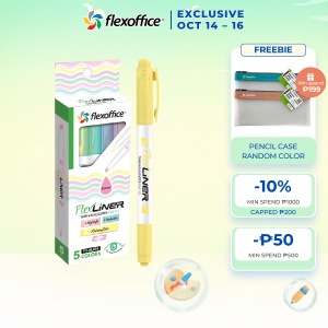 FlexOffice Pastel Highlighter Dual Nib - 1.0mm & 4.0mm - Pack of 5 colors - Eyes soothing FO-HL016