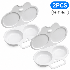 6Pcs Microwave Egg Cooker Food Grade PP Double Cavity 16x11.5cm with Lid and Handle Steamed Fried Egg Maker White