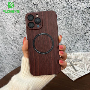 FLOVEME Wood Grain Phone Case For iphone 14 13 12 Pro Max Magnetic Wireless Charging Smooth Thin Case For iPhone 14 13 12 With Lens Film Hard PC Shockproof Back Cover
