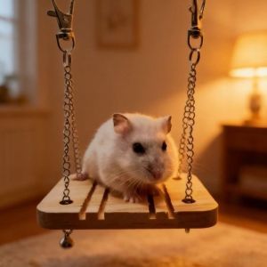 JPTD Bite Resistant Hamster Wooden Swing Detachable Springboard Small Pet Toy Interactive Toy with Bell Parrot Climbing Ladder Small Animals Play