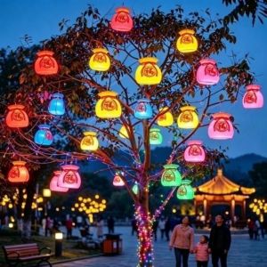 MUQZI Nhựa Đèn lồng túi may mắn 3D Thiết kế treo Đèn treo túi may mắn Trang trí Chống thấm nước Đèn trang trí cảnh quan ngày lễ Đèn trang trí cảnh quan dịp năm mới.
