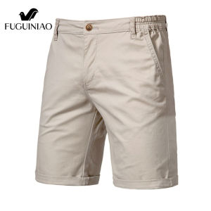 FUGUINIAO New Summer 100% Cotton Solid Shorts Men High Quality Casual Business Social Elastic Waist Men Shorts 10 Colors Beach Shorts