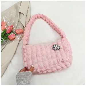 liimaya กระเป๋าสะพายไหล่เรียบง่ายจีบจีบหญิงแฟชั่นกระเป๋าลมเมฆยอดนิยมของปีนี้กระเป๋าแบบหนีบแขนมือของนักเรียนสีทึบ