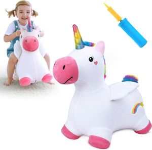 LZD iPlay iLearn Bouncy Pals Horses Toddler Girl Bouncing Animal Hopper Inflatable Plush Hopping Toy Outdoor Indoor Ride on Bouncer Baby First Birthday Gift 18 Month 2 3 4 Year Old Kid